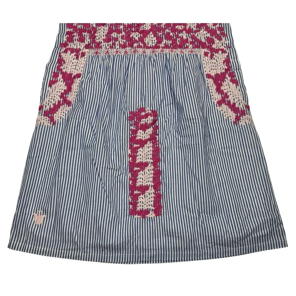 J MARIE Embroidered Top‎ Tunic Fuschia Pink Blue Pinstripes Sleeveless Floral XS - Picture 7 of 13